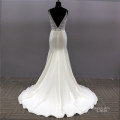 Customized style embroidery bridal gowns long train white simple wedding dress